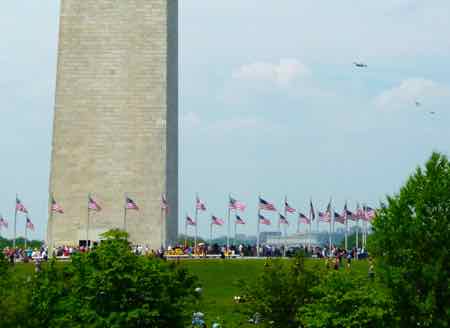 B-24 nears Washington Monument on VE Day celebration