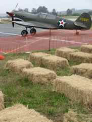 Curtiss P-40 Warhaw and spectator haybales Watsonville Fly-In Curtiss P-40 Warhaw and spectator haybales Watsonville Fly-In